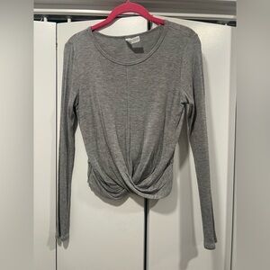 ALO Yoga Gray Long Sleeve Tie Front Blouse